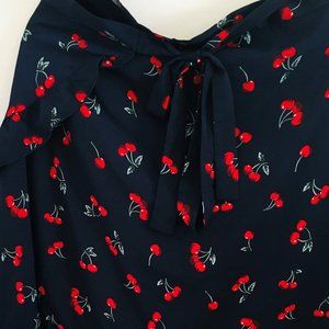 SHEIN  Plus Women's Cherry Print Wrap Ruffle Skirt